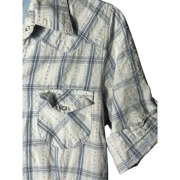 Horny‎ Toad 100% Cotton Snap Cuffed 3/4 Sleeves Medium Plaid Dress #EF3-4 - Picture 3 of 12